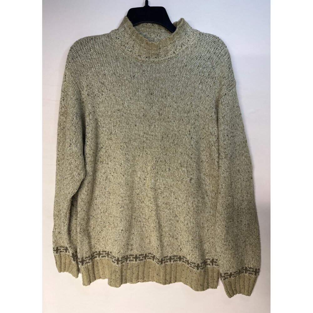 VTG Claiborne Sweater Women’s L Beige Brown Ramie Wool Knit 90s Retro cozy fall